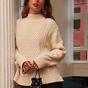 J Crew Long Cotton Cable Knit Mockneck Sweater Style BD709